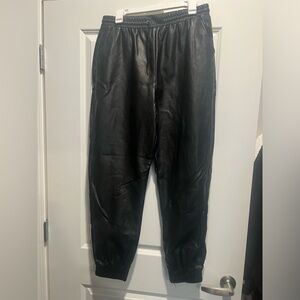 Black leather Joggers for Women